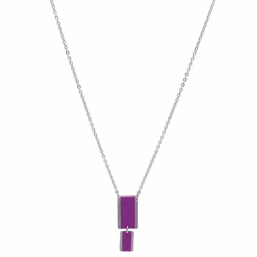 Short double rectangle feature necklace with Grape leather inlay