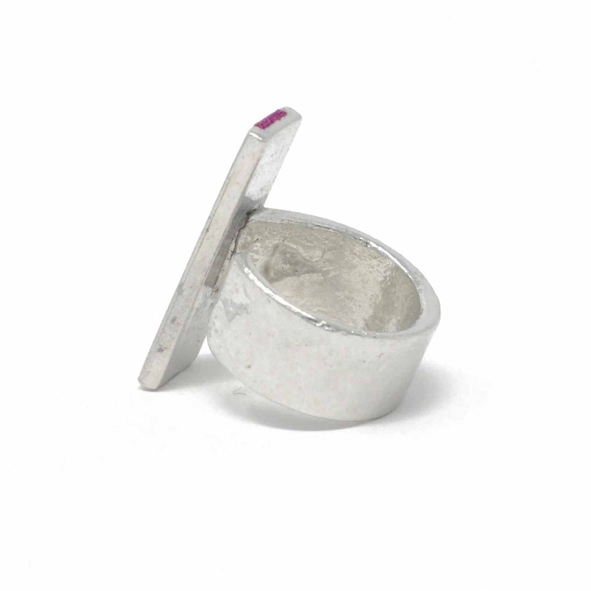 Slim Rectangle Feature Adjustable Ring with Grape Leather Inlay