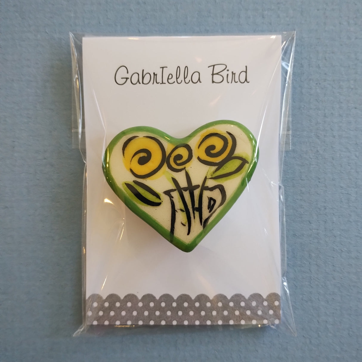 Gaby Bird Ceramic Floral Heart brooch
