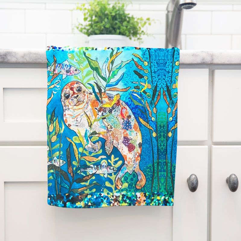 “Deep Blue Seal” tea towel by Dawn Maciocia