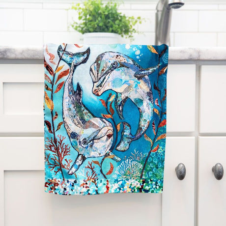 “Bubble & Squeak” Dolphin tea towel by Dawn Maciocia