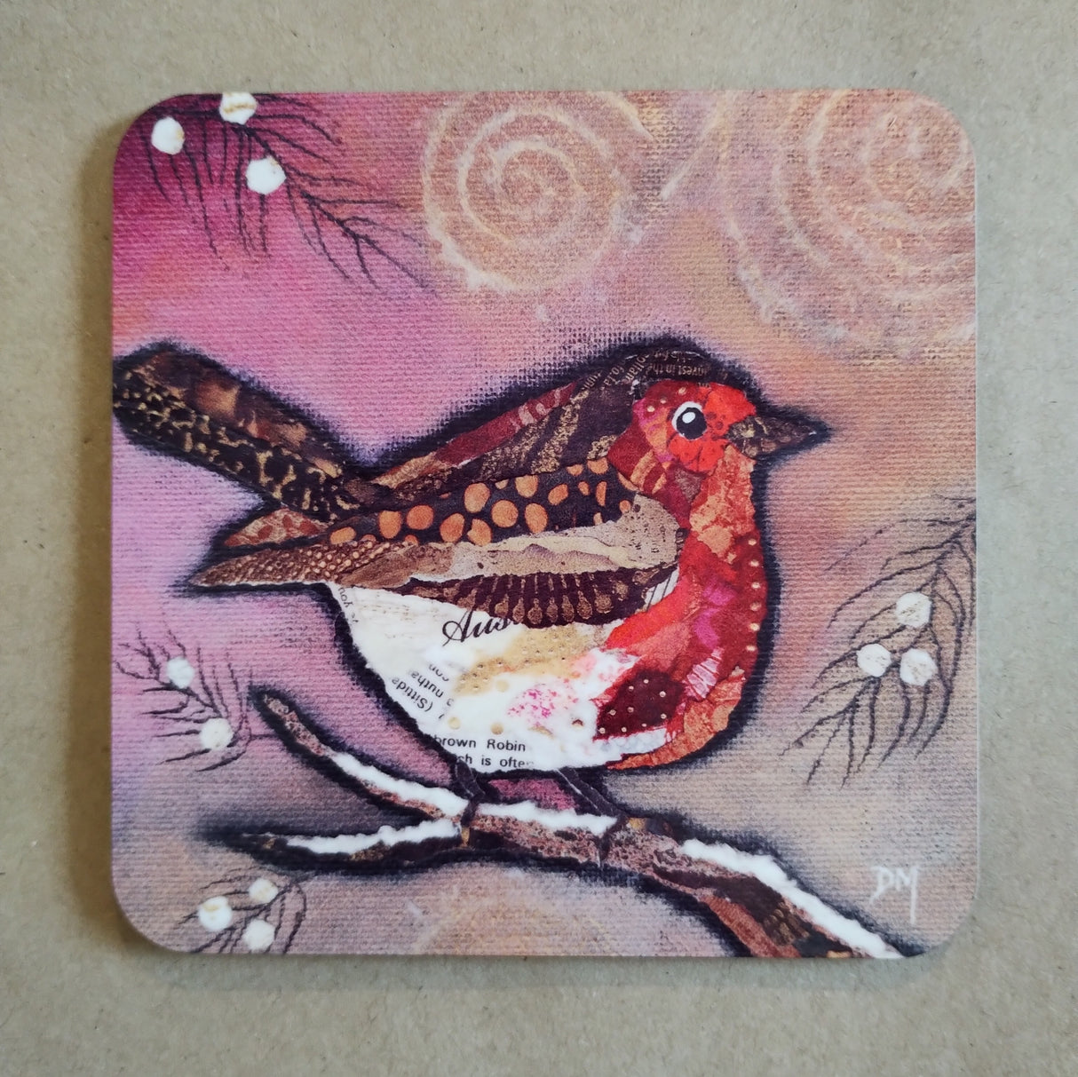 Robin on a Blush Coaster