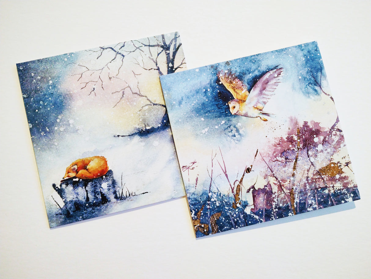 Owl & Fox Christmas card pack of 10 by Rachel Toll