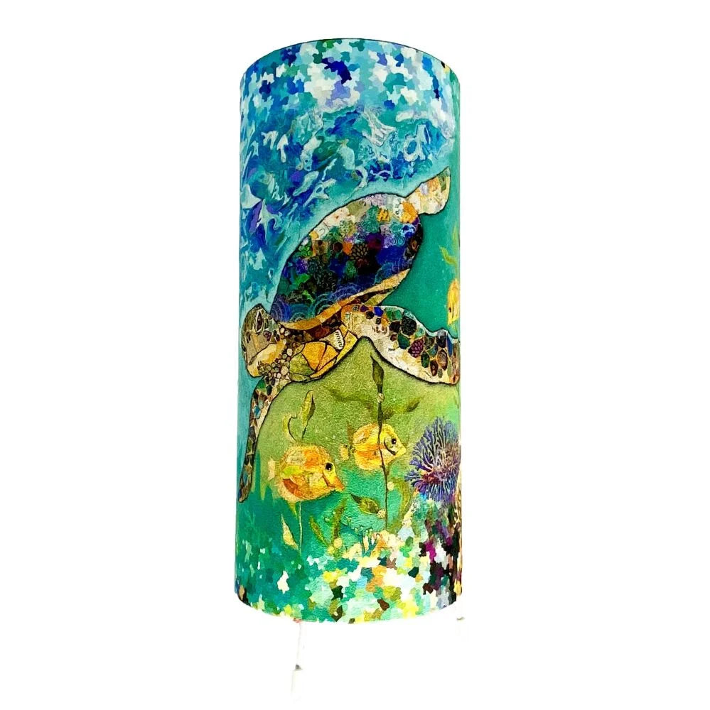 "Coral Patrol" Sea Turtle Cylinder Lamp by Dawn Maciocia