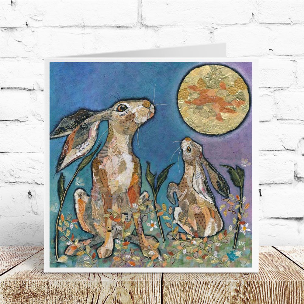 "Moongazers" hares card by Dawn Maciocia
