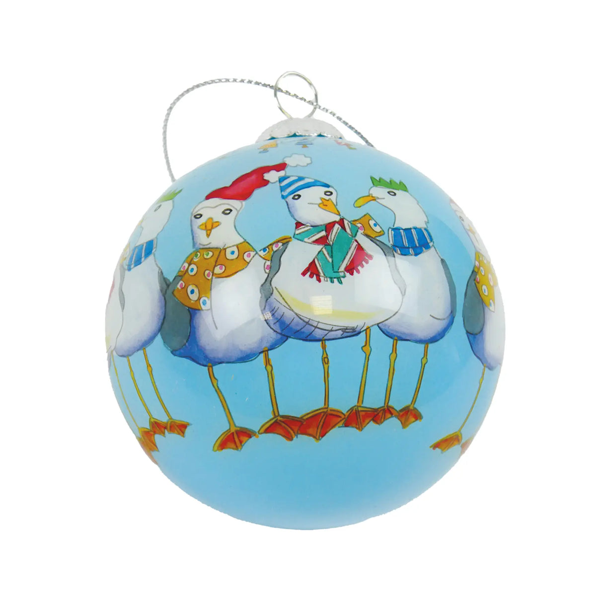 Hand-painted Seagull Glass Christmas Bauble