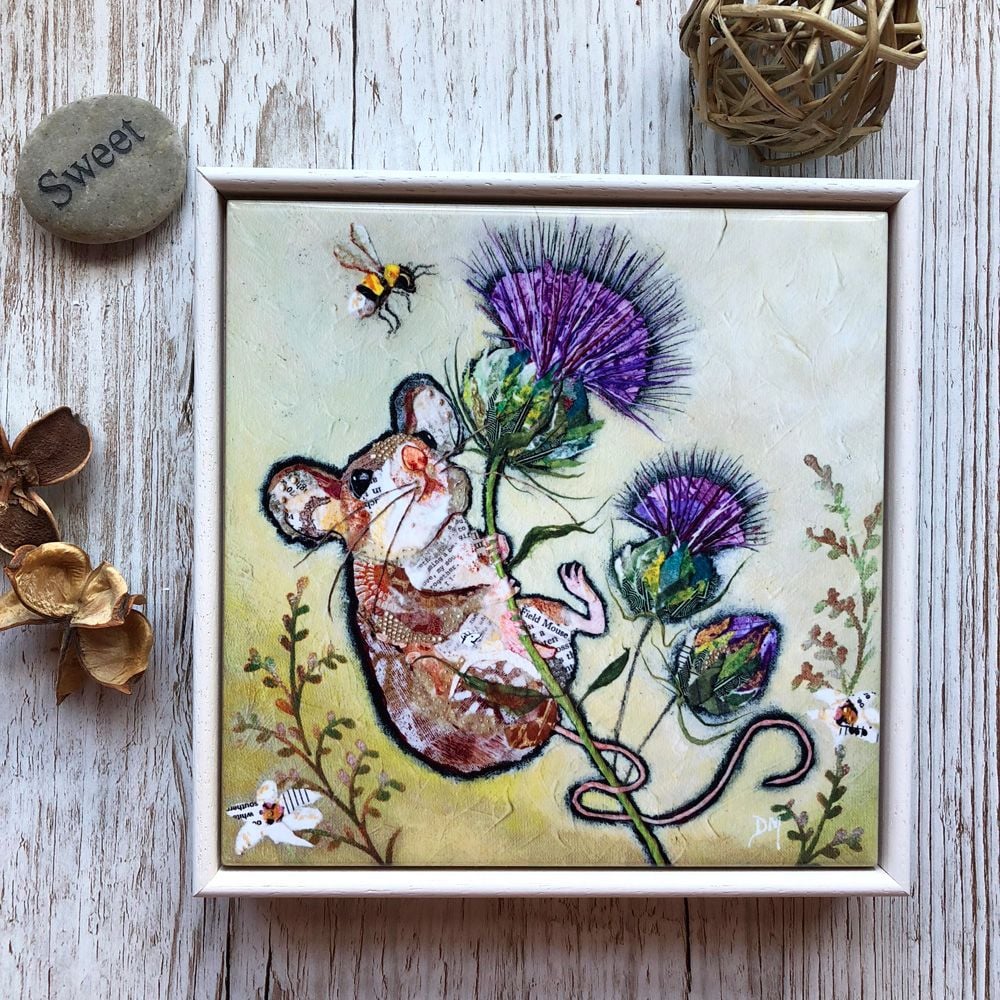 First to the Top, fieldmouse framed ceramic tile