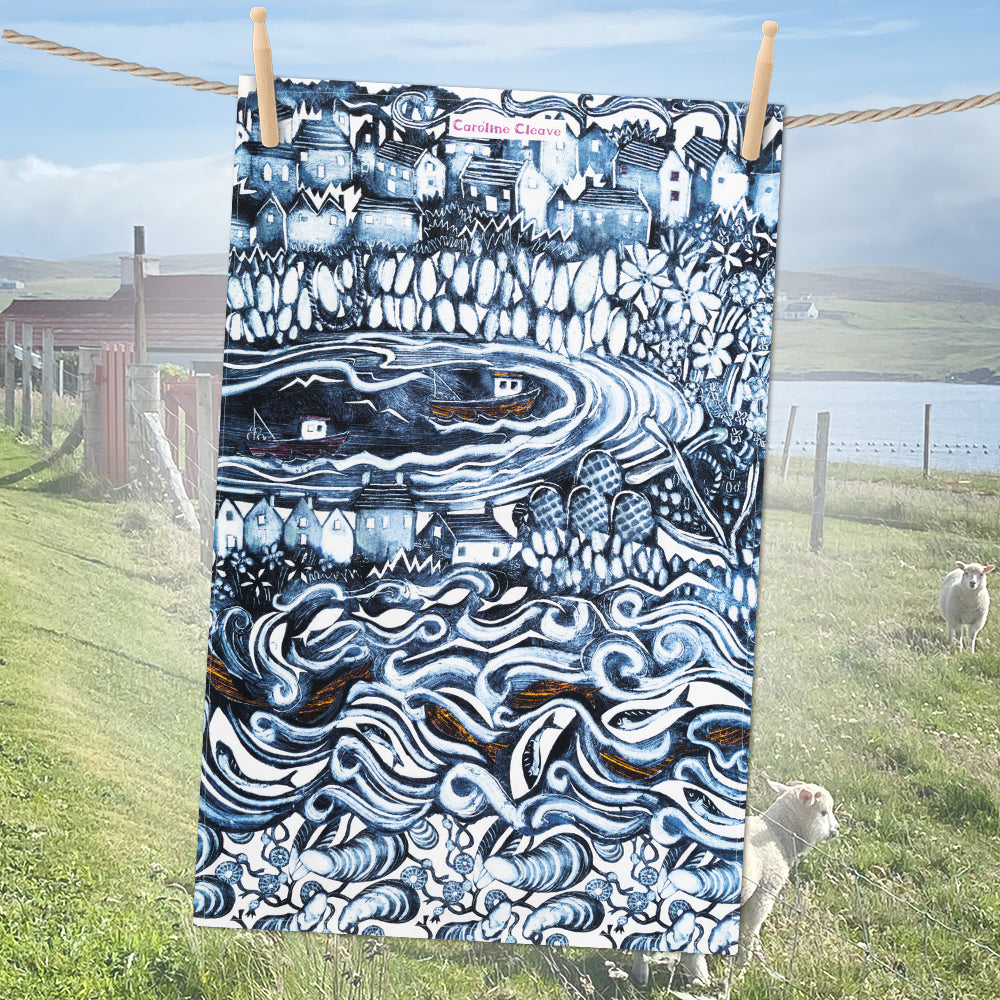 Caroline Cleave Fishing Village tea towel