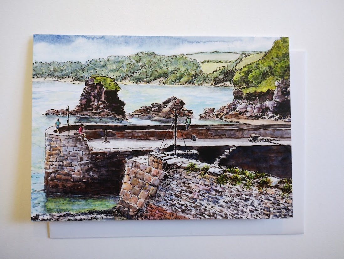 Harbour at Charlestown, card by Susan Cooper.