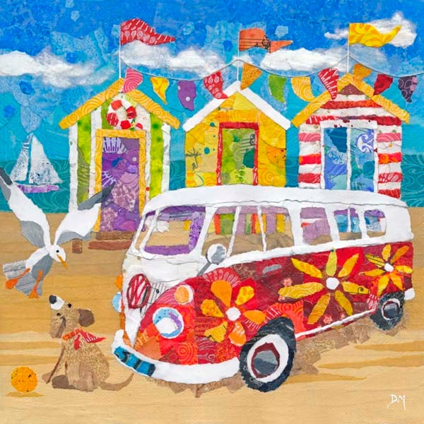 "Hippy Campervan on the Beach" limited edition print by Dawn Maciocia
