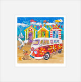 "Hippy Campervan on the Beach" limited edition print by Dawn Maciocia