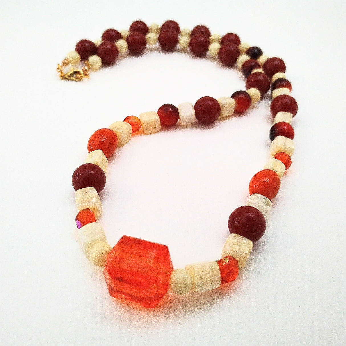 Vintage beads necklace in autumn colours by Margaret Gould (com)