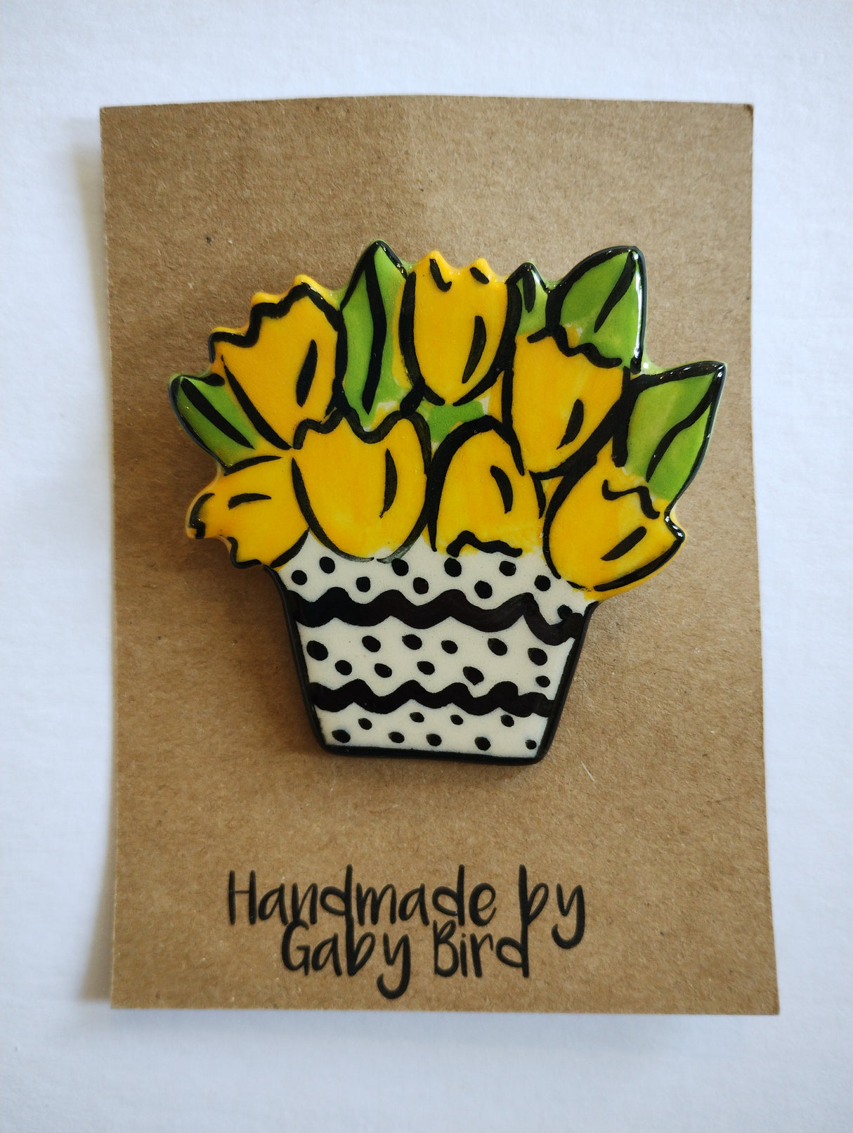 Gaby Bird Bouquet of Yellow Tulips Brooch
