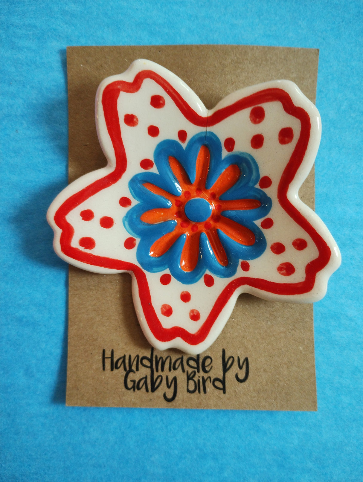 Gaby Bird Blue, Red & Orange Flower Brooch