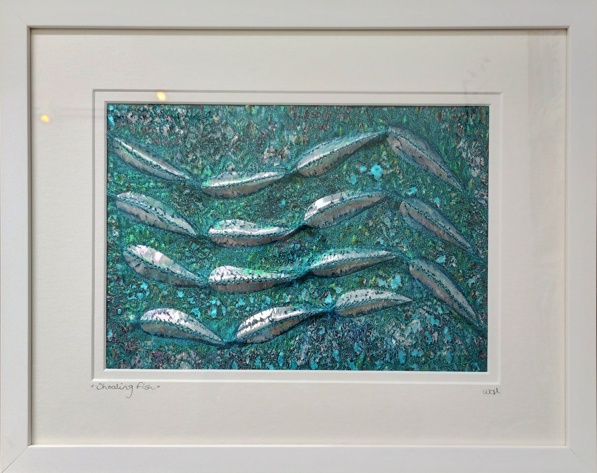 Shoaling Fish mixed media textile art by Wendy Horner (COM)