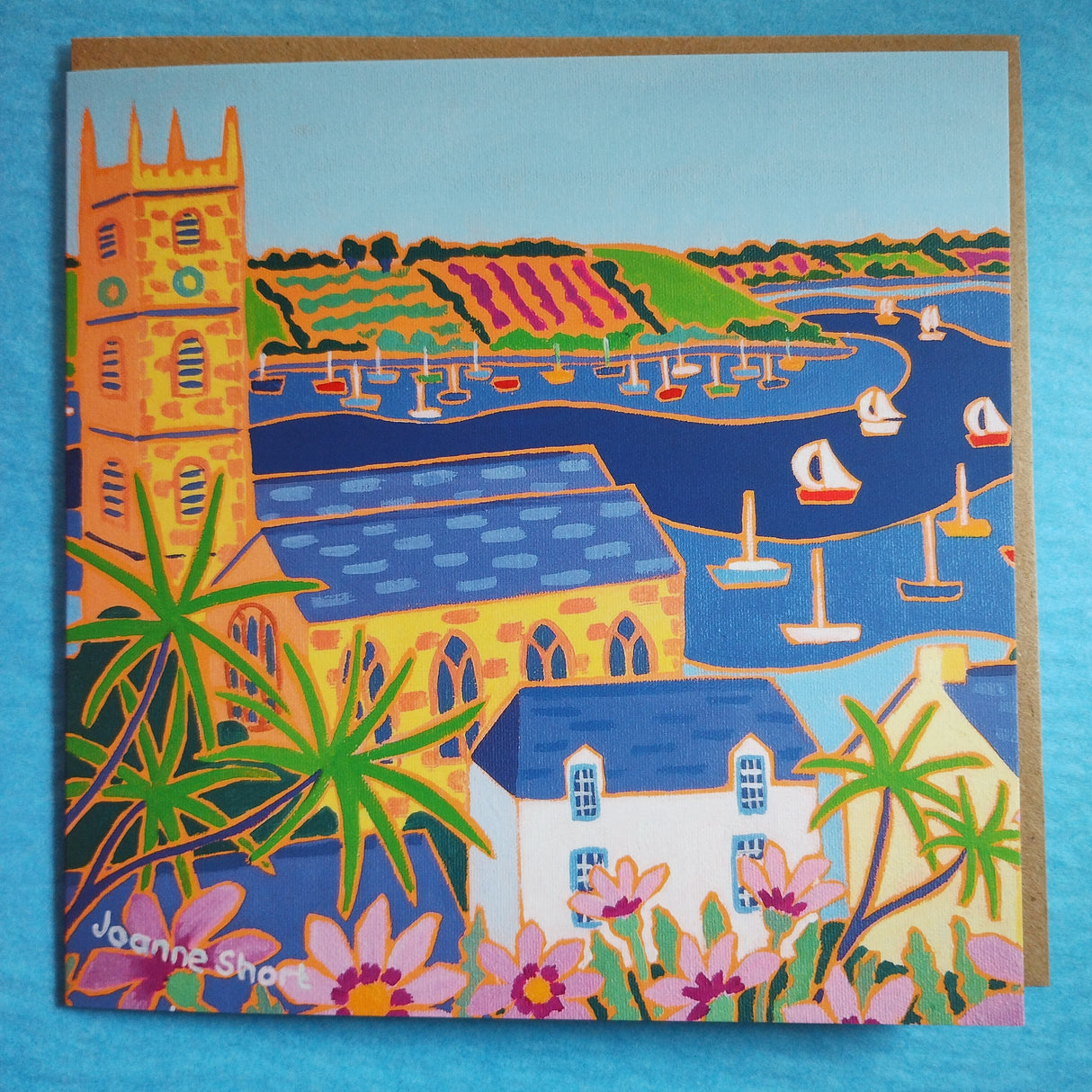 Gazanias and Palm Trees, Falmouth, card by Joanne Short