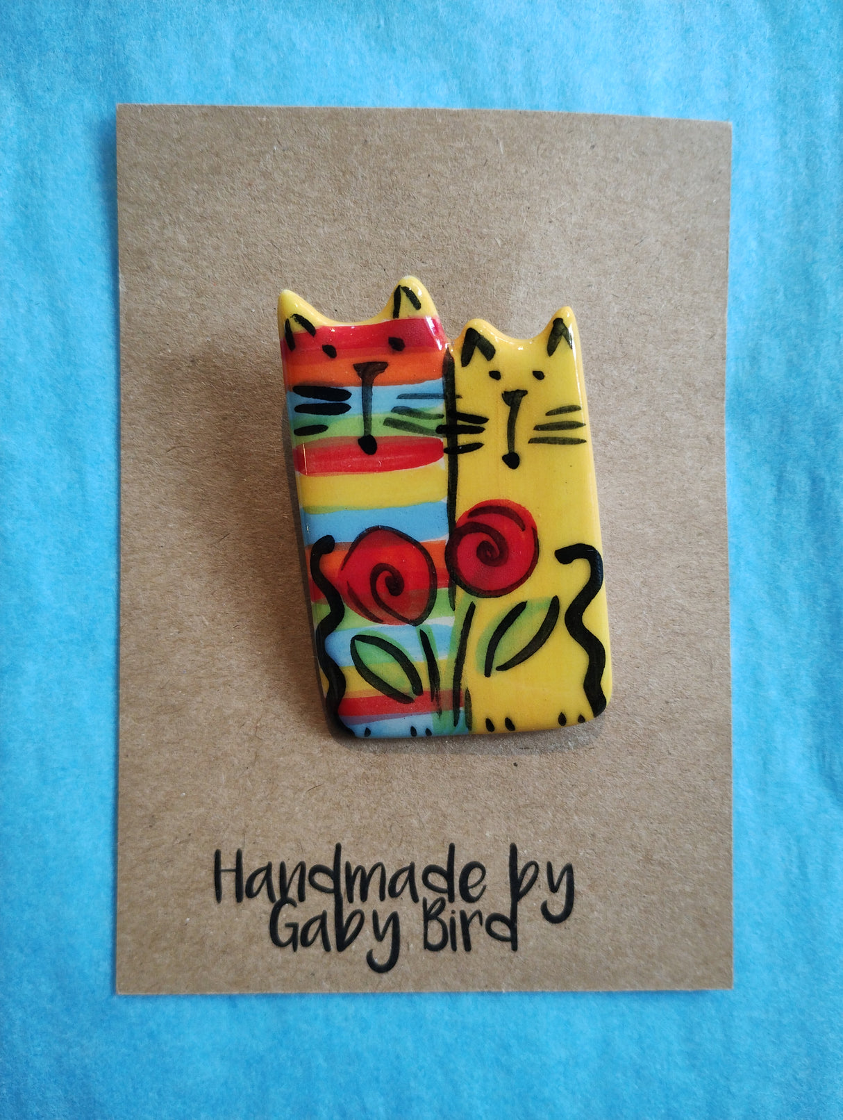 Gaby Bird Ceramic Cats brooch
