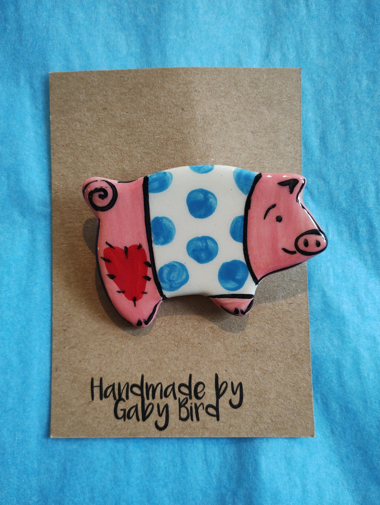 Gaby Bird Ceramic pink pig brooch