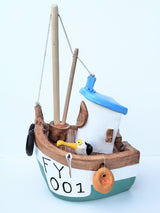FY001 medium ceramic fishing boat by Louise Thorn