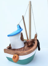 FY001 medium ceramic fishing boat by Louise Thorn