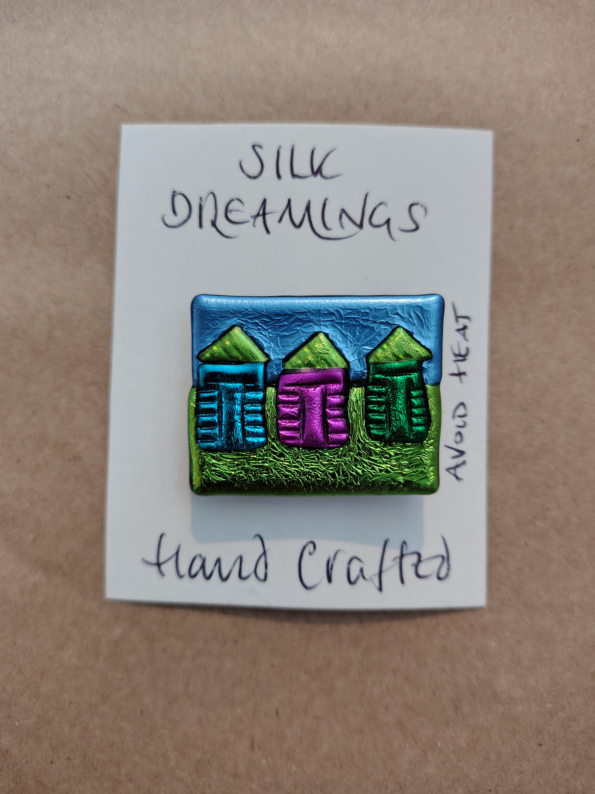 Silk Dreamings beach huts brooch