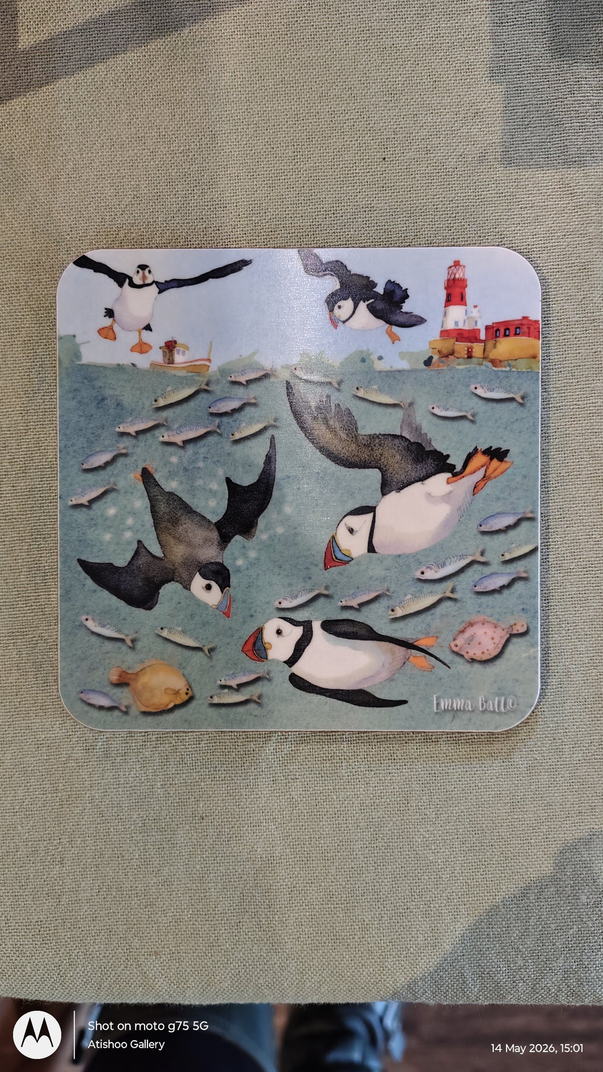 Emma Ball Diving Puffins Coaster