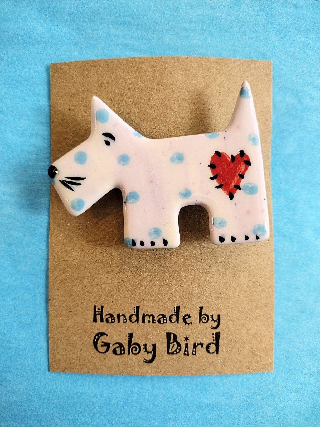 Gaby Bird Scottie Dog ceramic brooch