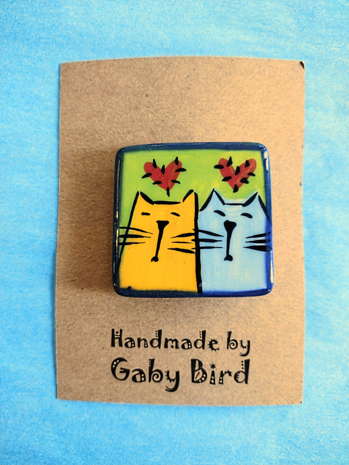 Gaby Bird Ceramic Cats brooch