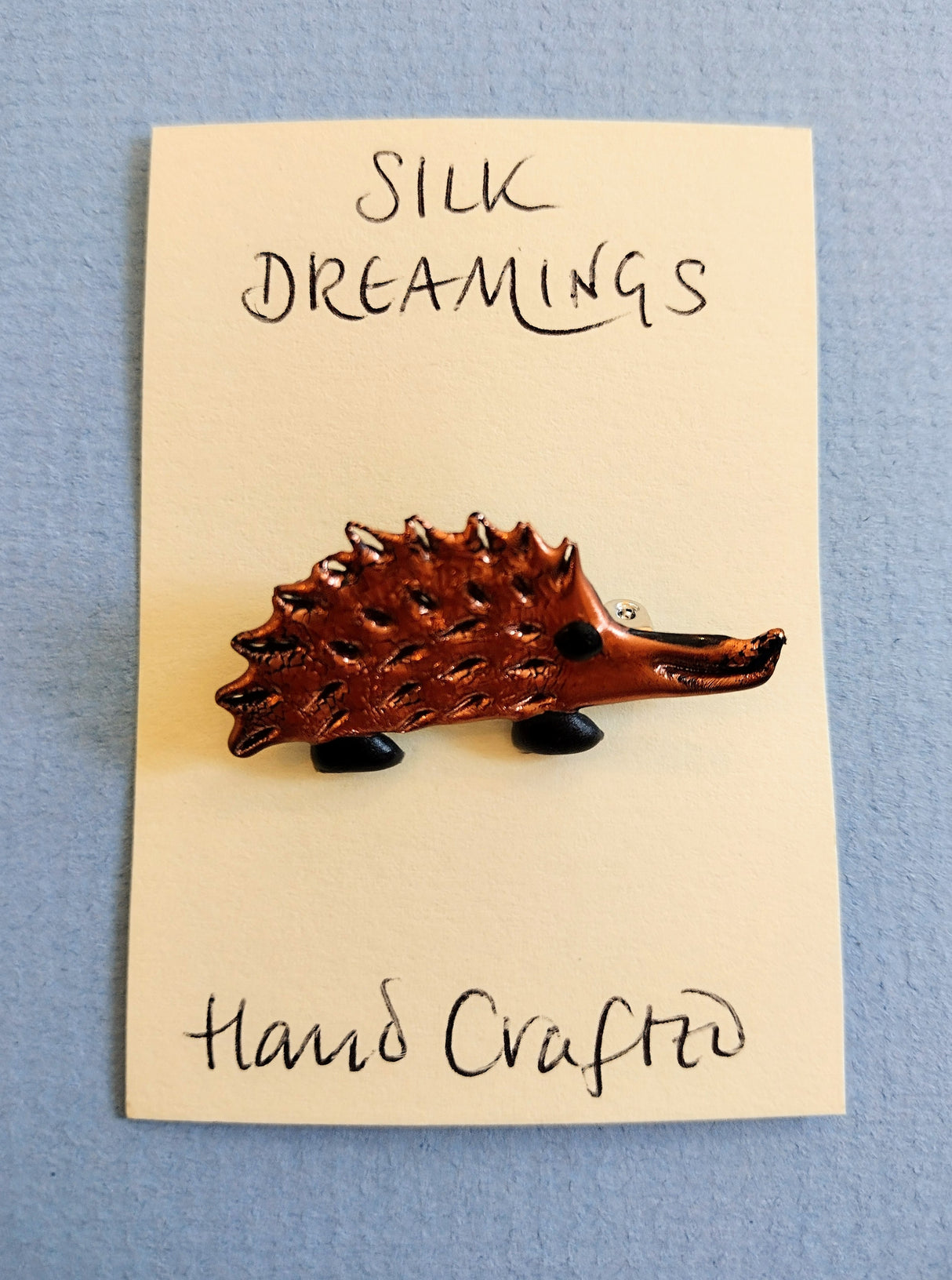 Silk Dreamings hedgehog brooch