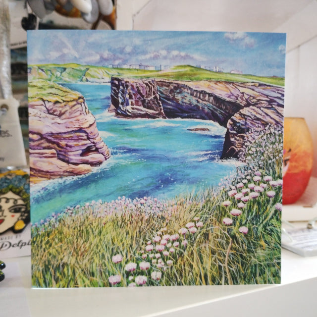 A Breezy Day At Porth Island, Newquay, card by Liz Hackney