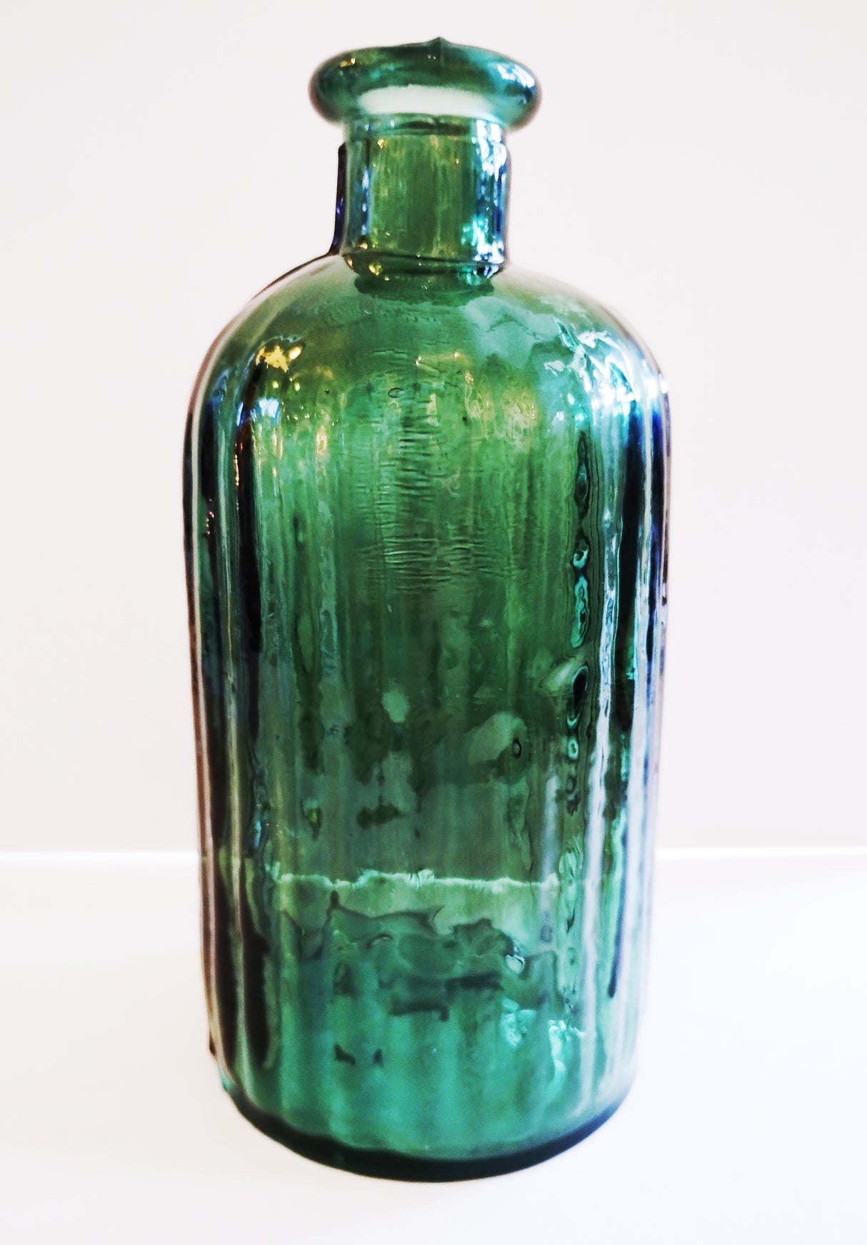 Dark Green Recycled Glass Ripple Bottle Vase