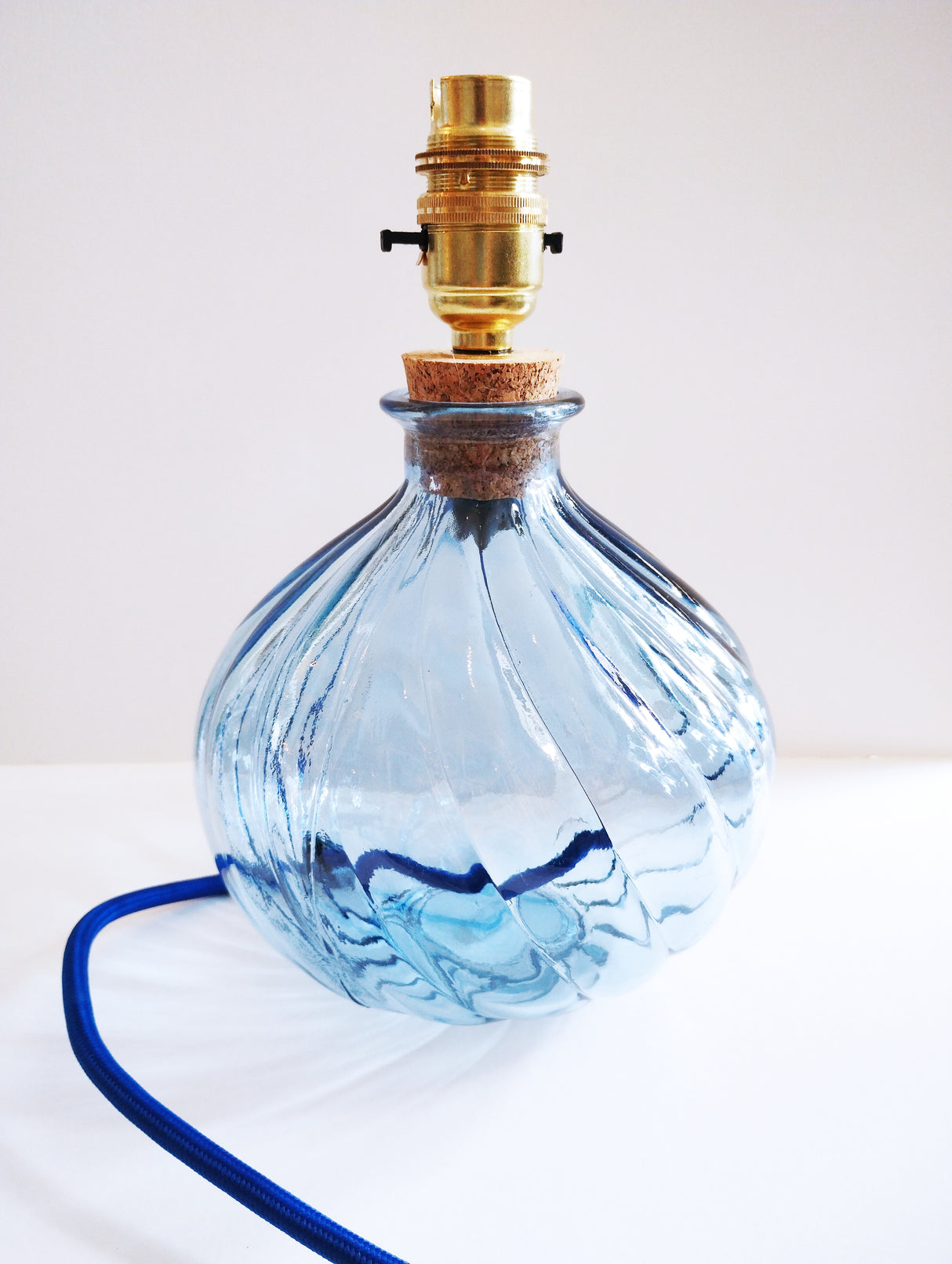 Recycled Glass Spiral Table Lamp in Sapphire Blue