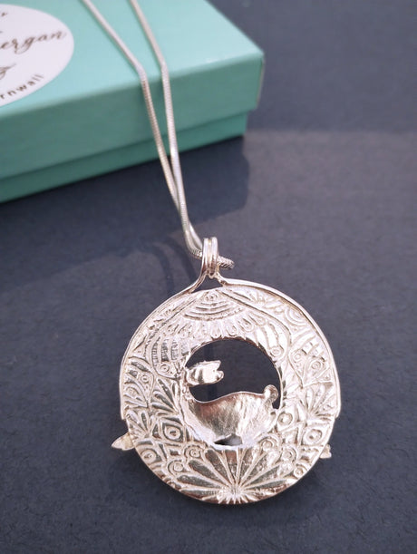 Jumping Hare silver pendant necklace.