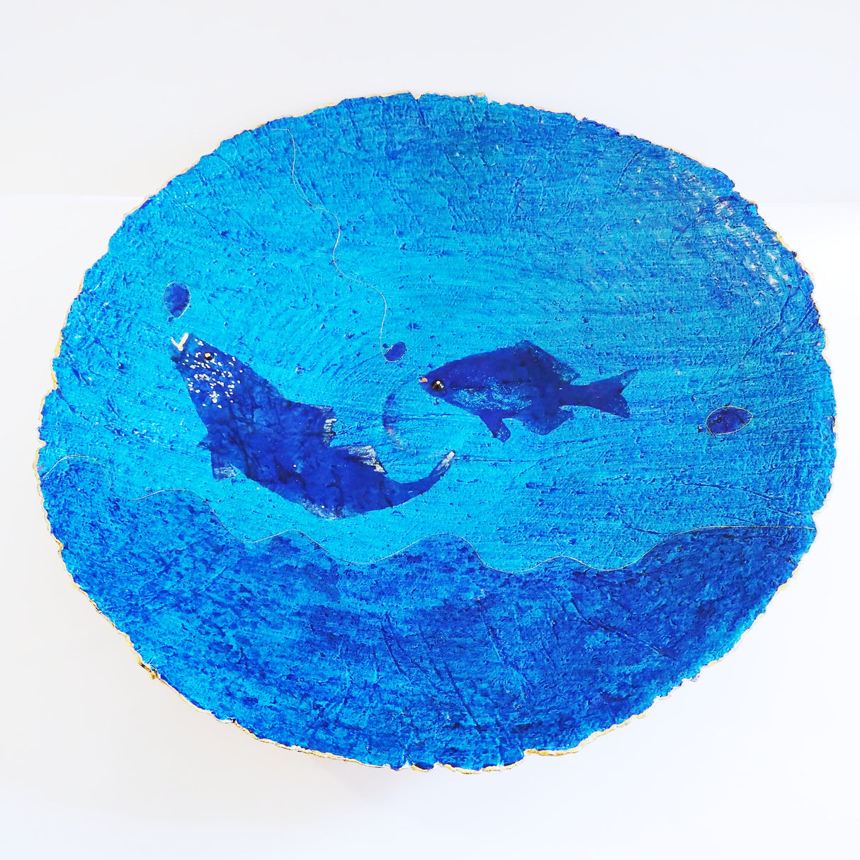 Large Ocean Blue papier mache bowl.