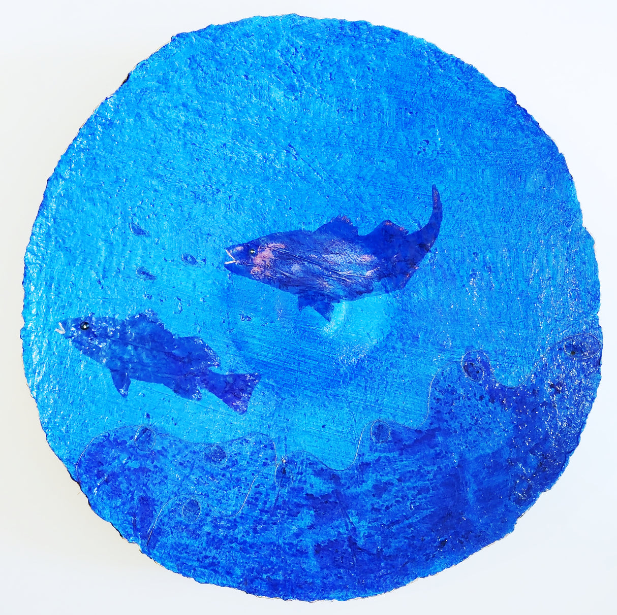 Large Ocean Blue papier mache bowl.