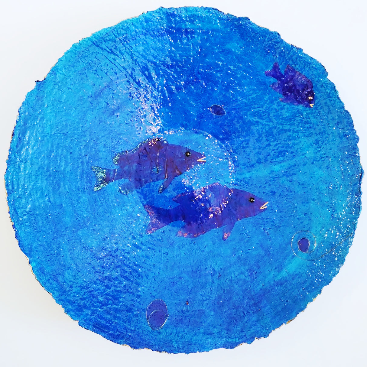 Large Ocean Blue papier mache bowl.