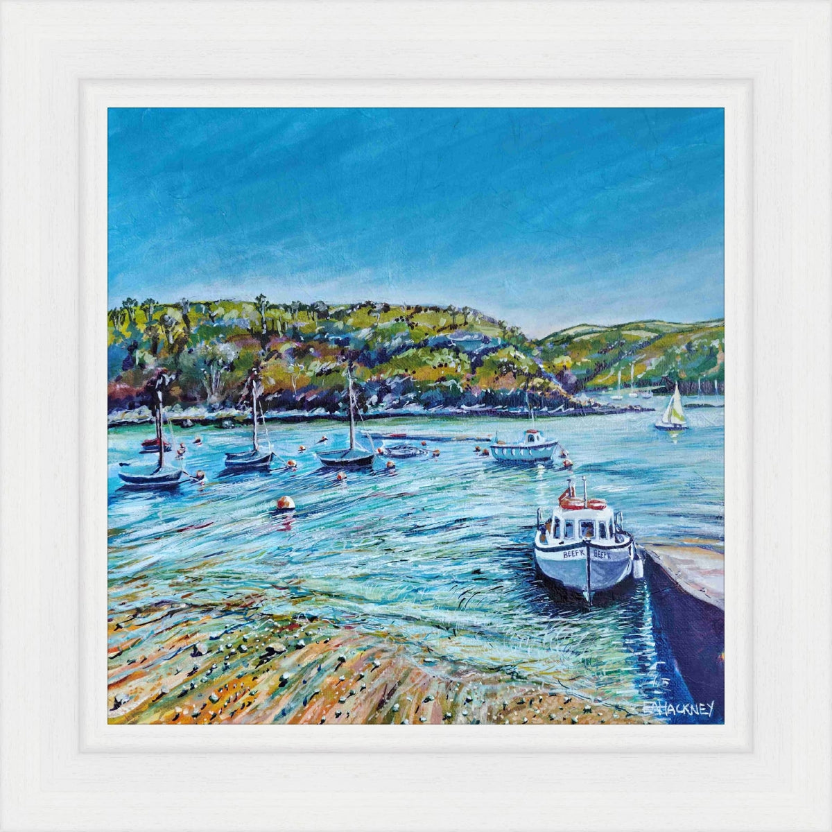 "Low Tide at Town Quay, Fowey" original painting by Liz Hackney