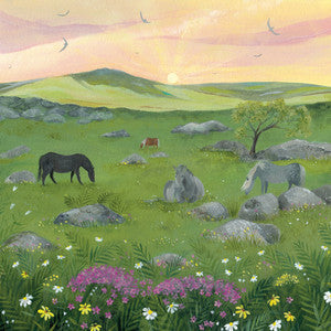 "Moorland Dawn" horses card by Julia Crossland