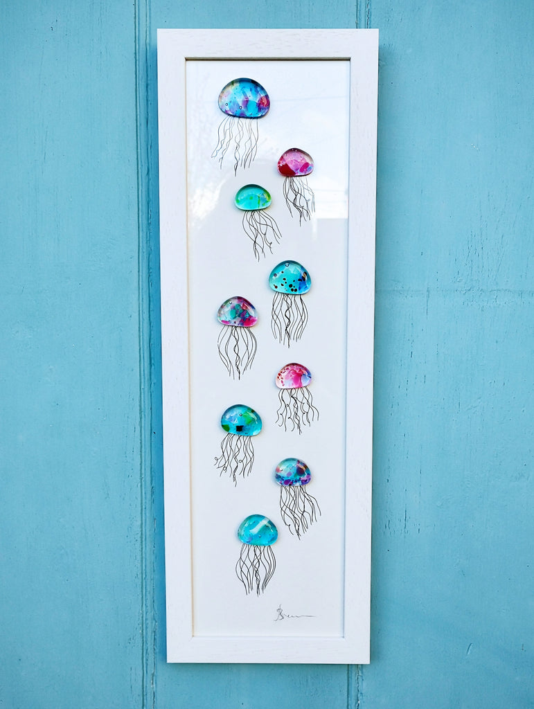 fused glass jellyfish framed picture by Niko Brown