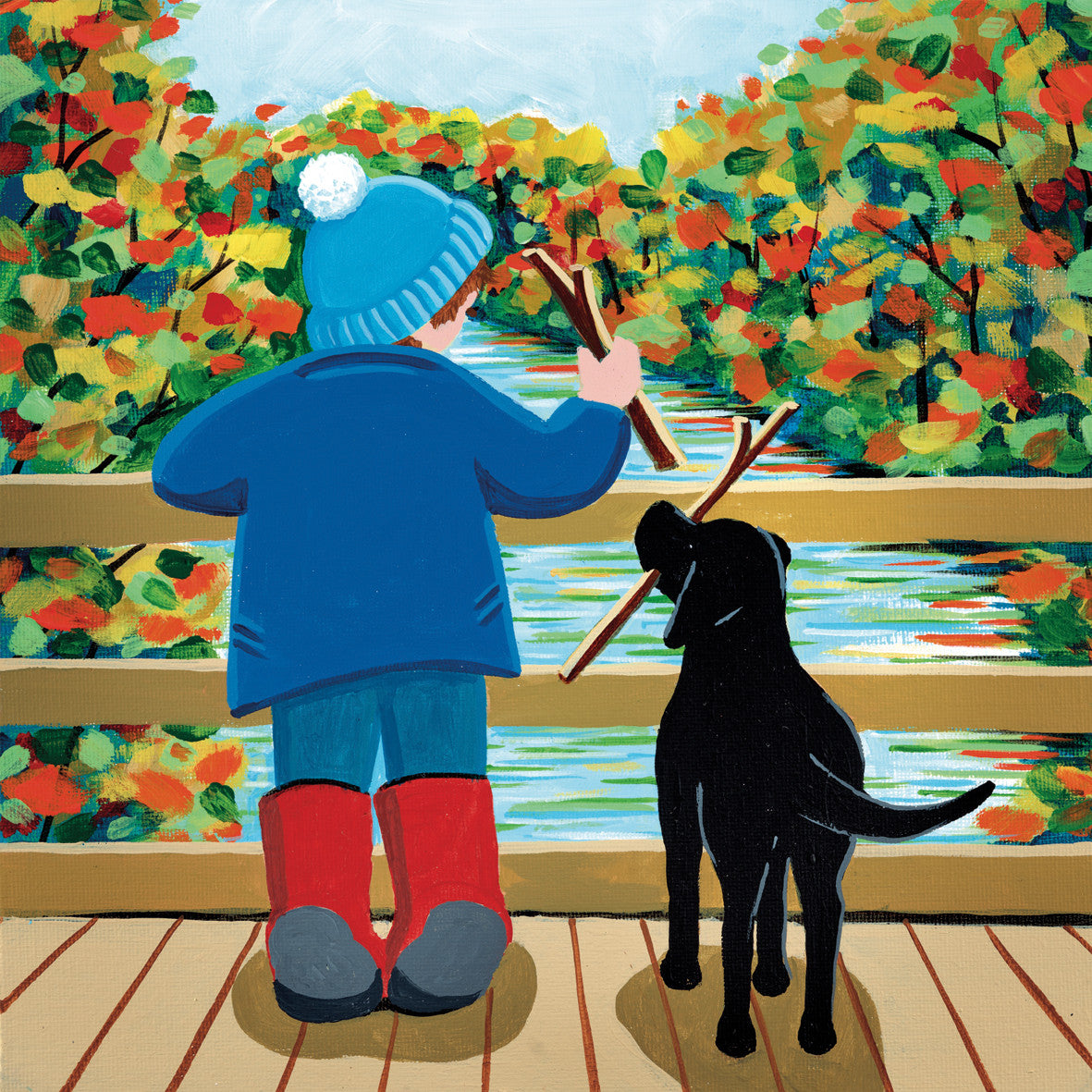 "Puppy, Pal and Pooh Sticks" card by Nikky Corker