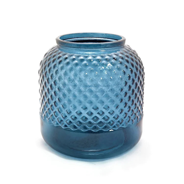 Recycled Glass "Diamond" Vase in Petrol Blue