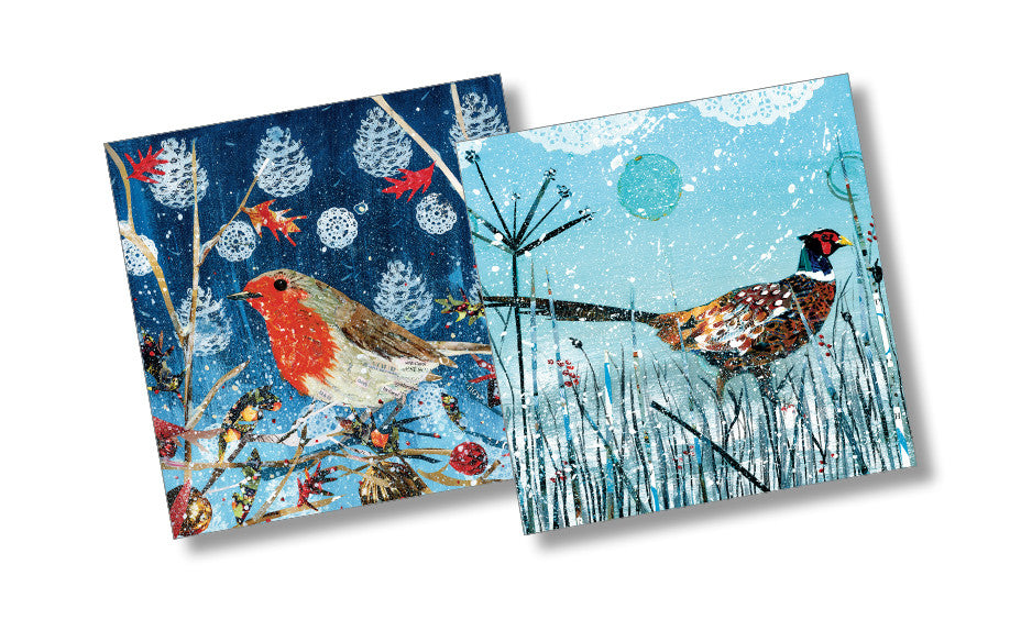 Robin and Pheasant Christmas card pack of 10 by Adam James Severn