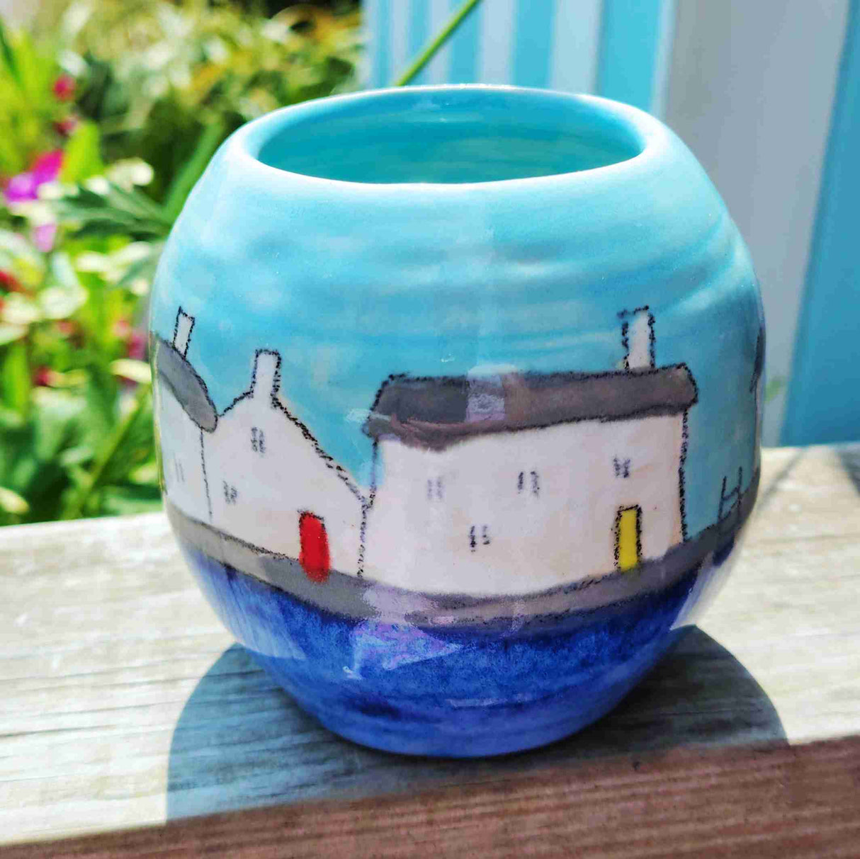 Seaside Cottage posy vase by Wellydog Ceramics COM