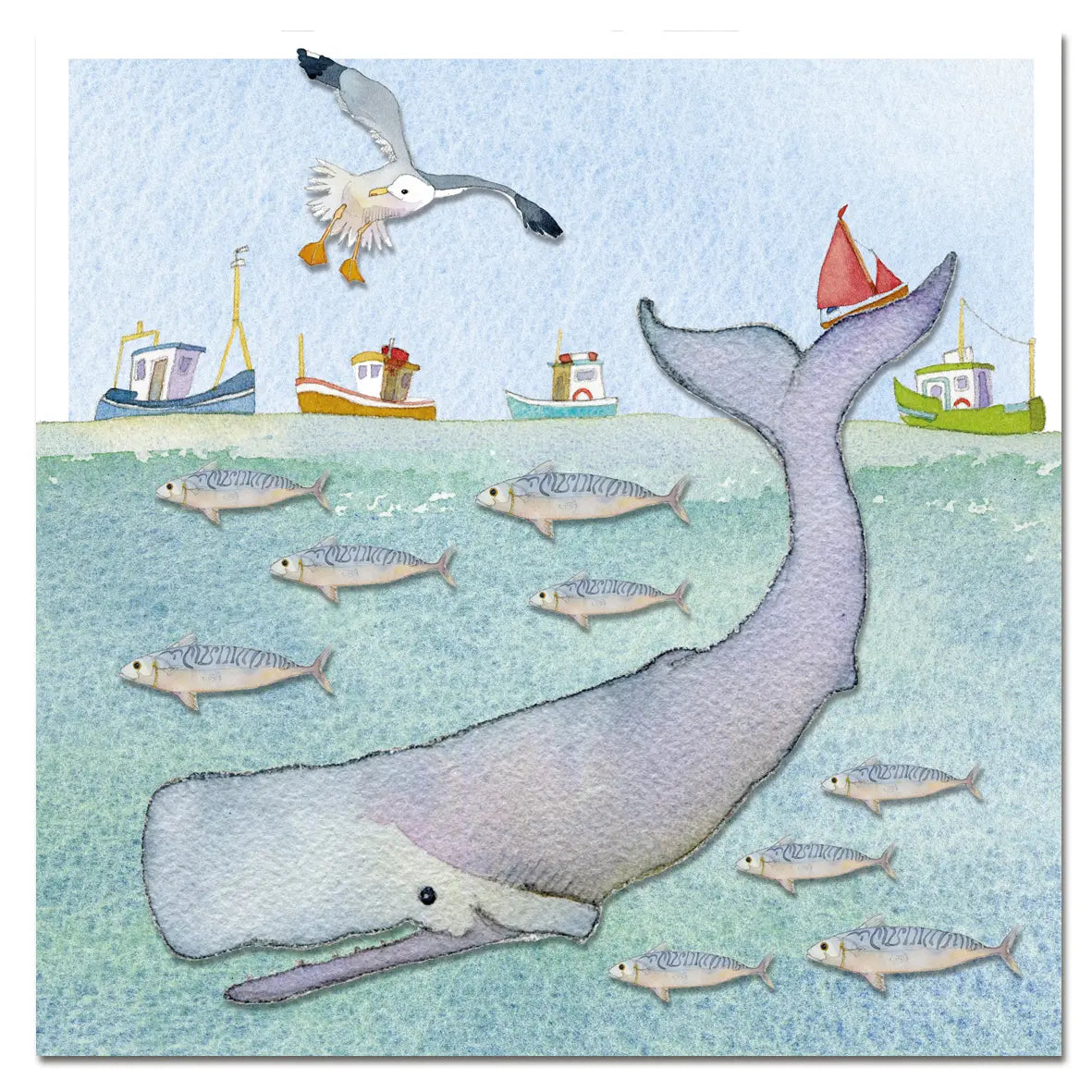 Whale and Boat card by Emma Ball