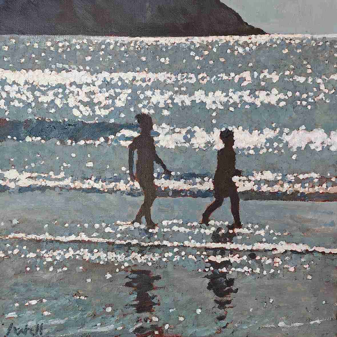 Young Silhouettes on the Beach original painting by David Axtell