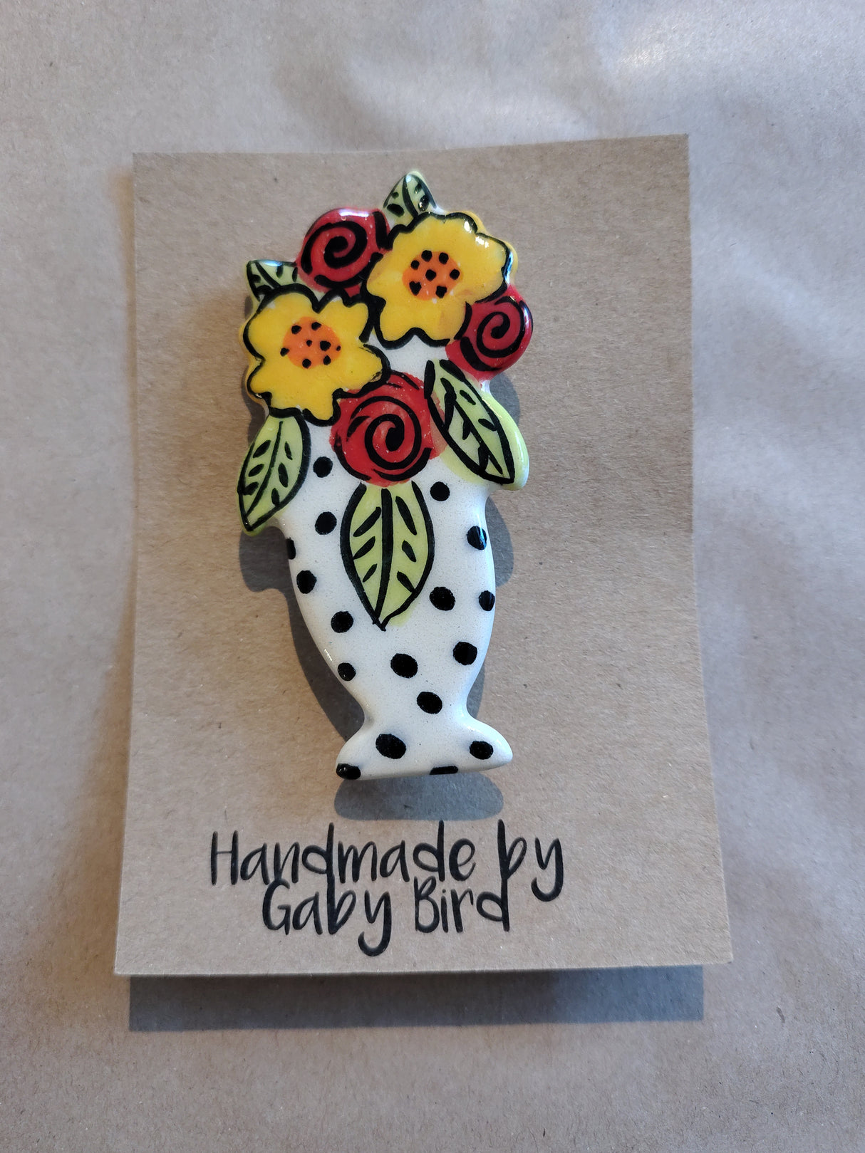 Gaby Bird Flowers Brooch