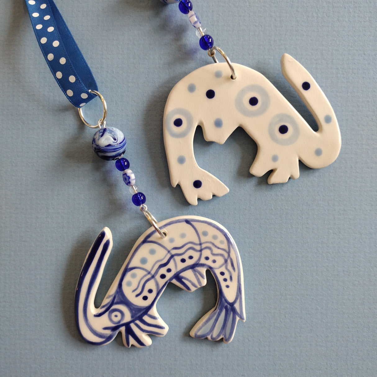 Handmade blue shrimp hanging decoration