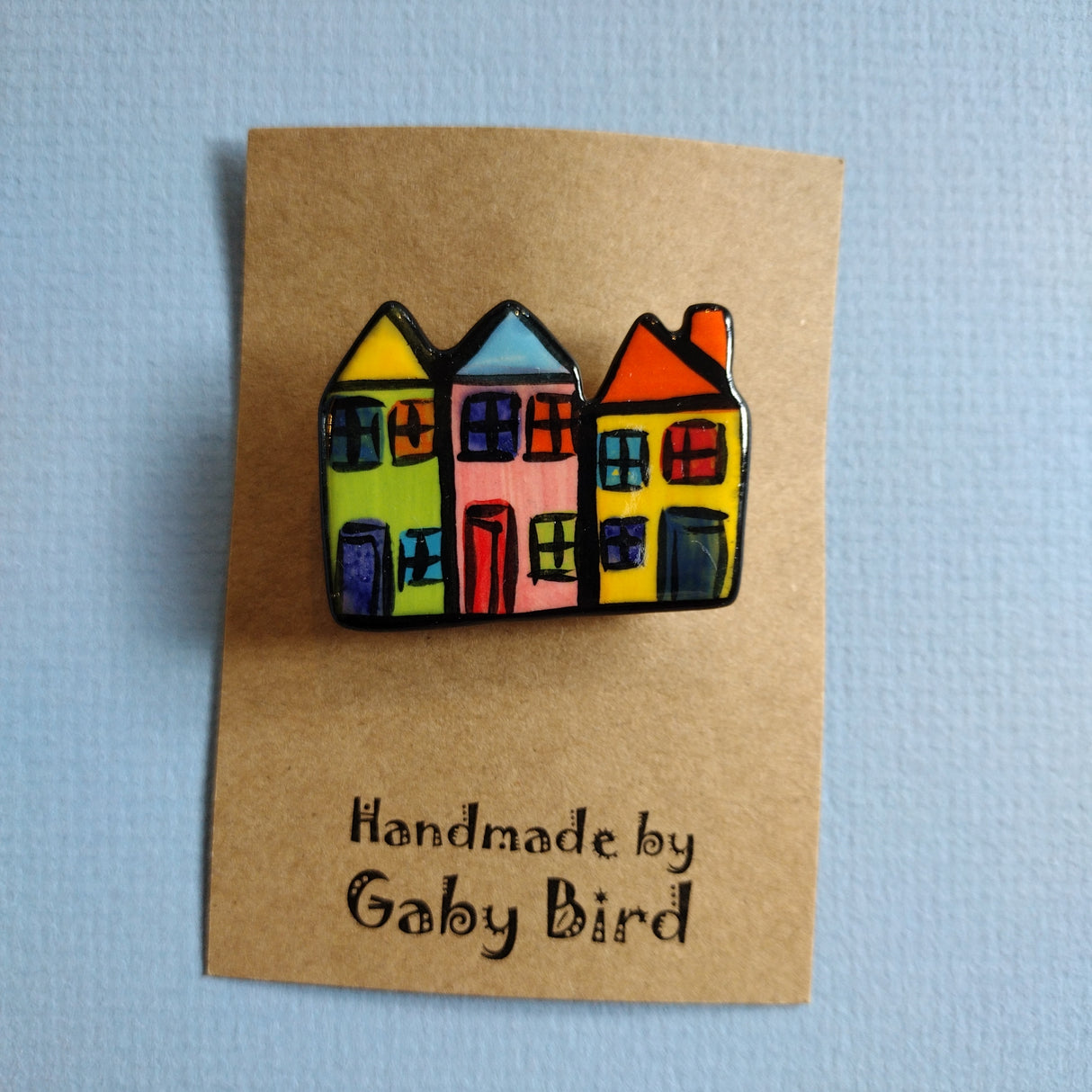 Gaby Bird Ceramic Houses brooch