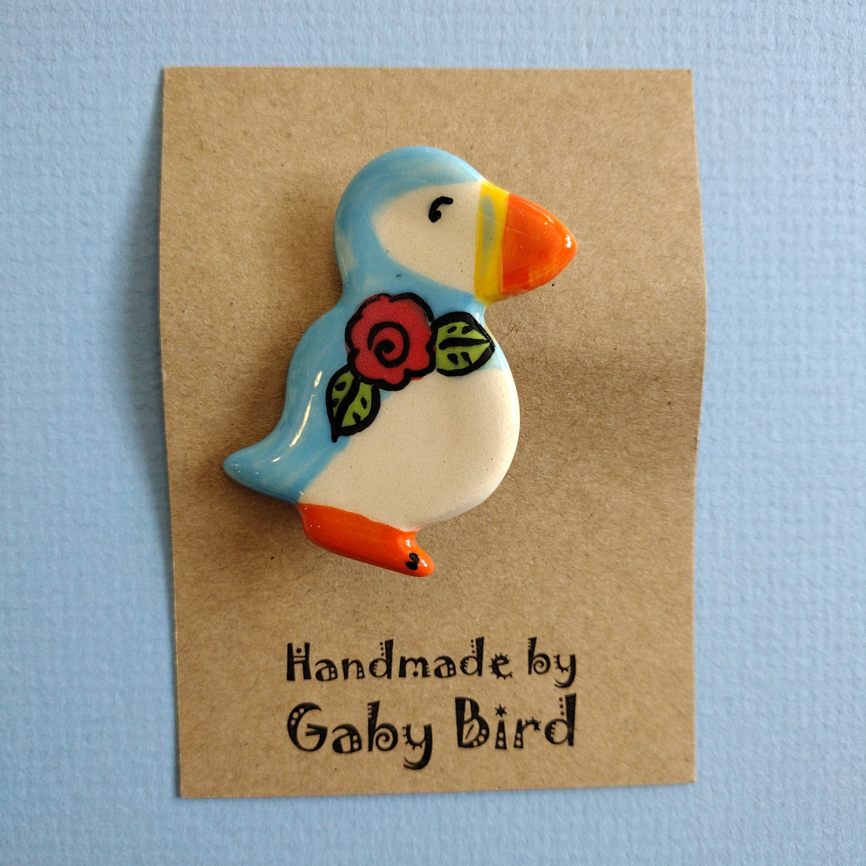Gaby Bird, Blue Puffin Brooch