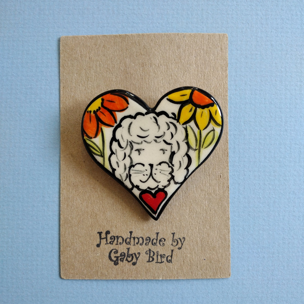 Gaby Bird Heart Dog brooch